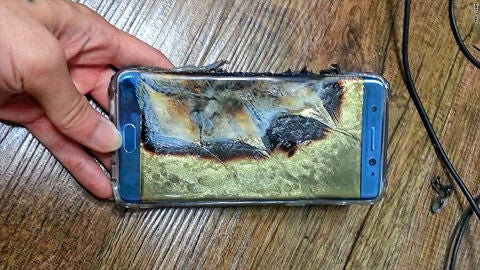 Un terminal Galaxy Note 7 despu&eacute;s de arder