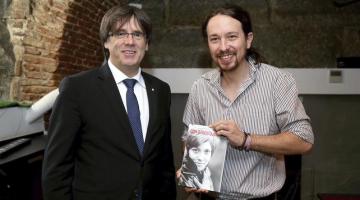 Carles Puigdemont junto al l&iacute;der de Podemos, Pablo Iglesias