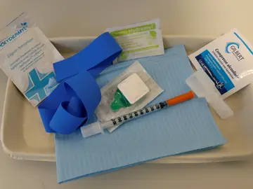 Material en el centro de inyección supervisada para drogadictos en París Material en el centro de inyección supervisada para drogadictos en París