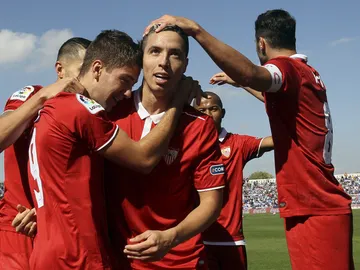 Los jugadores del Sevilla celebran un gol Los jugadores del Sevilla celebran un gol