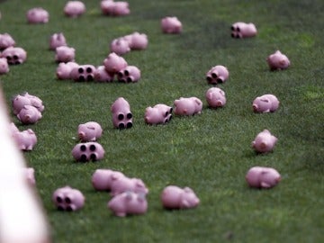 Cerdos de goma en el campo del Charlton Athletic