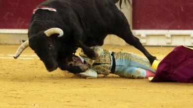 Juan José Padilla sufre una aparatosa cogida cerca del parche en su primer toro en Zaragoza