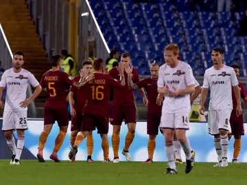 Los jugadores de la Roma, celebrando el gol de Dzeko ante el Palermo Los jugadores de la Roma, celebrando el gol de Dzeko ante el Palermo