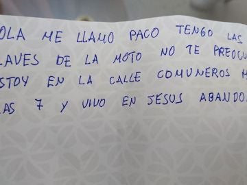 La nota con la que Paco devolvió las llaves a Pedro