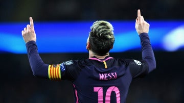 Leo Messi celebra su gol al City