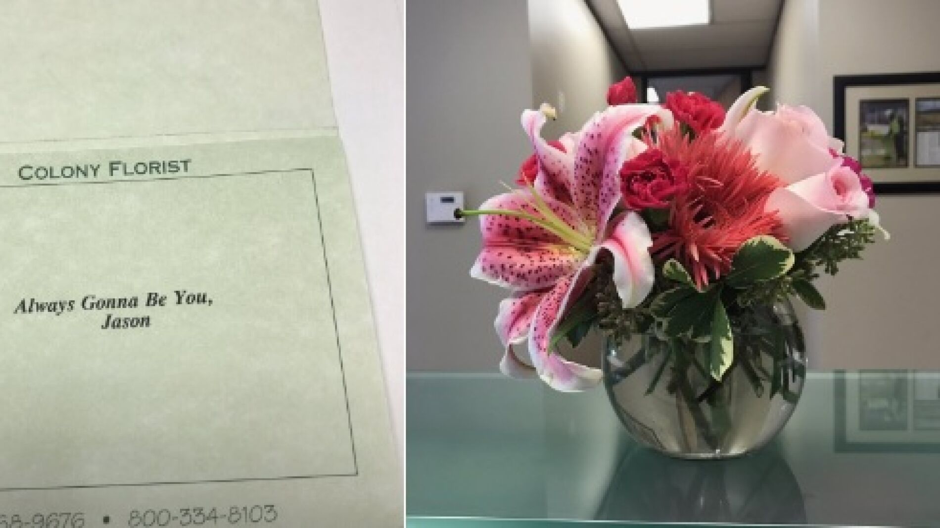 La dedicatoria y el ramo que envi&oacute; a su exmujer