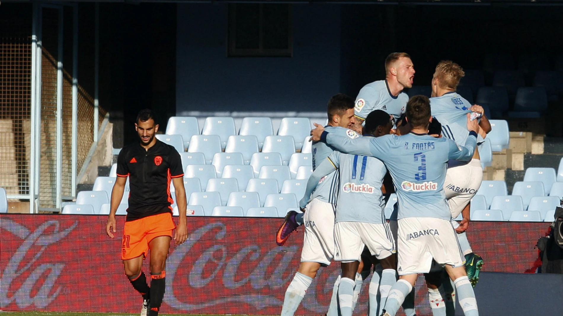 El Celta celebra un gol ante el Valencia El Celta celebra un gol ante el Valencia