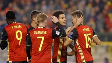 Bélgica celebrando un gol frente a Estonia