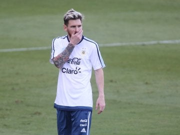 Leo Messi, durante un entrenamiento con la selección de Argentina