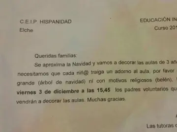 Texto dirigido a los padres de los niños de tres años del colegio HIspanidad, en Elche Texto dirigido a los padres de los niños de tres años del colegio HIspanidad, en Elche