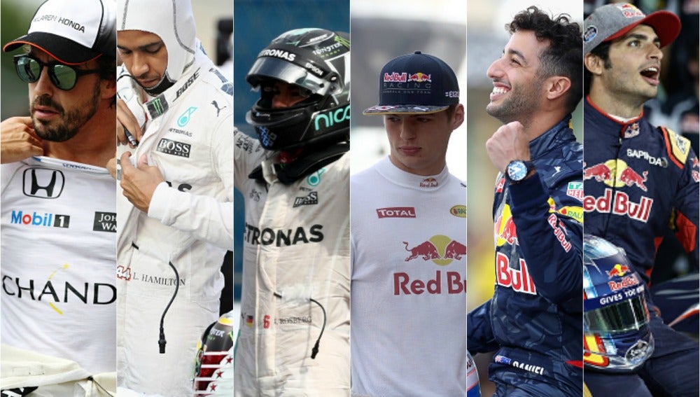 Alonso, Hamilton, Rosberg, Verstappen, Ricciardo y Sainz