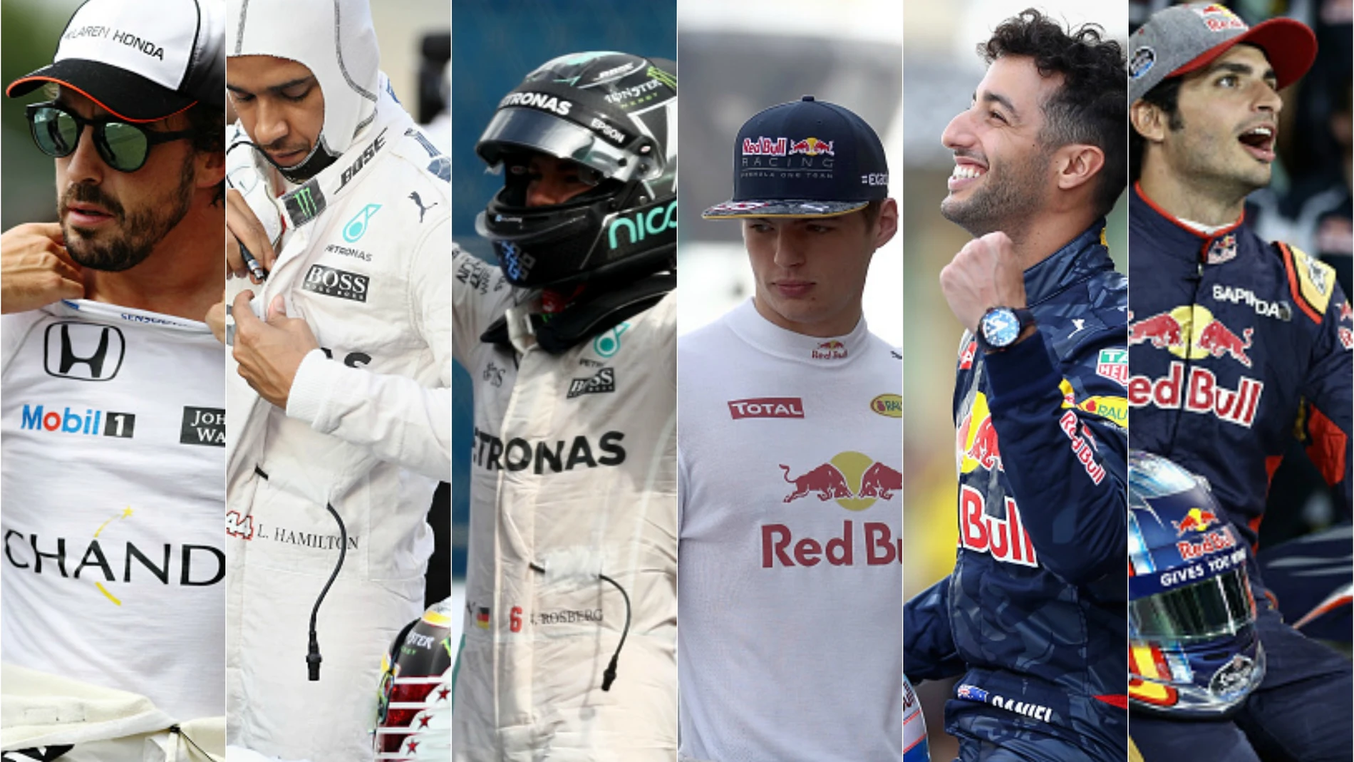Alonso, Hamilton, Rosberg, Verstappen, Ricciardo y Sainz