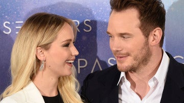 Chris Pratt junto a Jennifer Lawrence en Madrid