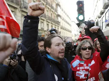 Pablo Iglesias durante la manifestación Pablo Iglesias durante la manifestación