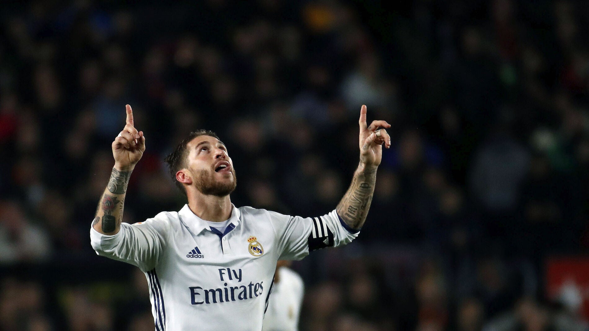 Sergio Ramos celebrando el gol del empate al F.C Barcelona