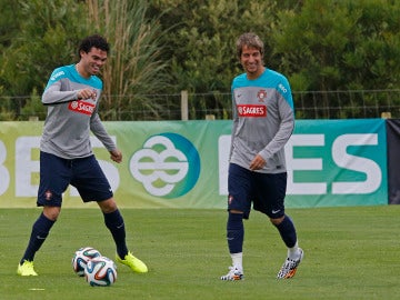 Pepe y Coentrao en un entrenamiento con Portugal