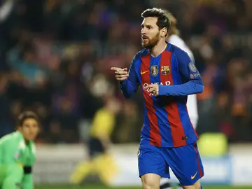 Leo Messi celebra su gol al Gladbach Leo Messi celebra su gol al Gladbach