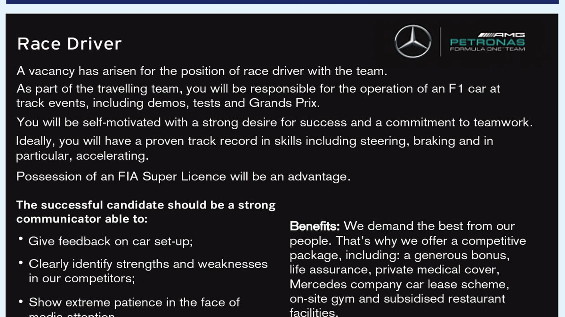 El anuncio de Mercedes en la revista 'Autosport'