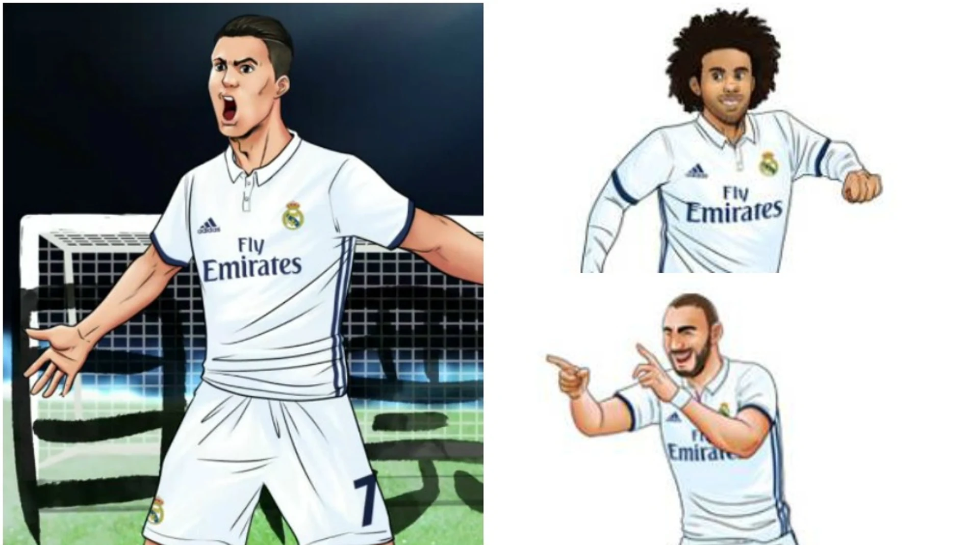 Cristiano, Marcelo y Benzema, retratados como dibujos de manga Cristiano, Marcelo y Benzema, retratados como dibujos de manga