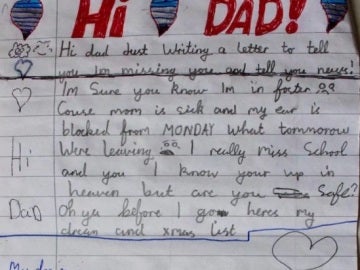 Carta escrita por un niño a su padre fallecido