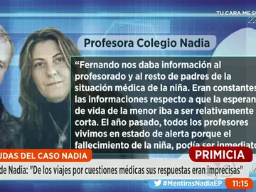 Frame 288.764444 de: Los profesores de Nadia: "Vivíamos en estado de alerta porque nos decían que el fallecimiento de la niña podía ser inminente" Frame 288.764444 de: Los profesores de Nadia: "Vivíamos en estado de alerta porque nos decían que el fallecimiento de la niña podía ser inminente"