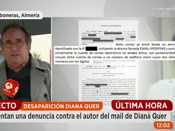 Frame 253.750153 de: Espejo Público accede a la denuncia de SOS Desaparecidos a Google para facilite la identidad del autor del correo firmado por Diana Quer Frame 253.750153 de: Espejo Público accede a la denuncia de SOS Desaparecidos a Google para facilite la identidad del autor del correo firmado por Diana Quer