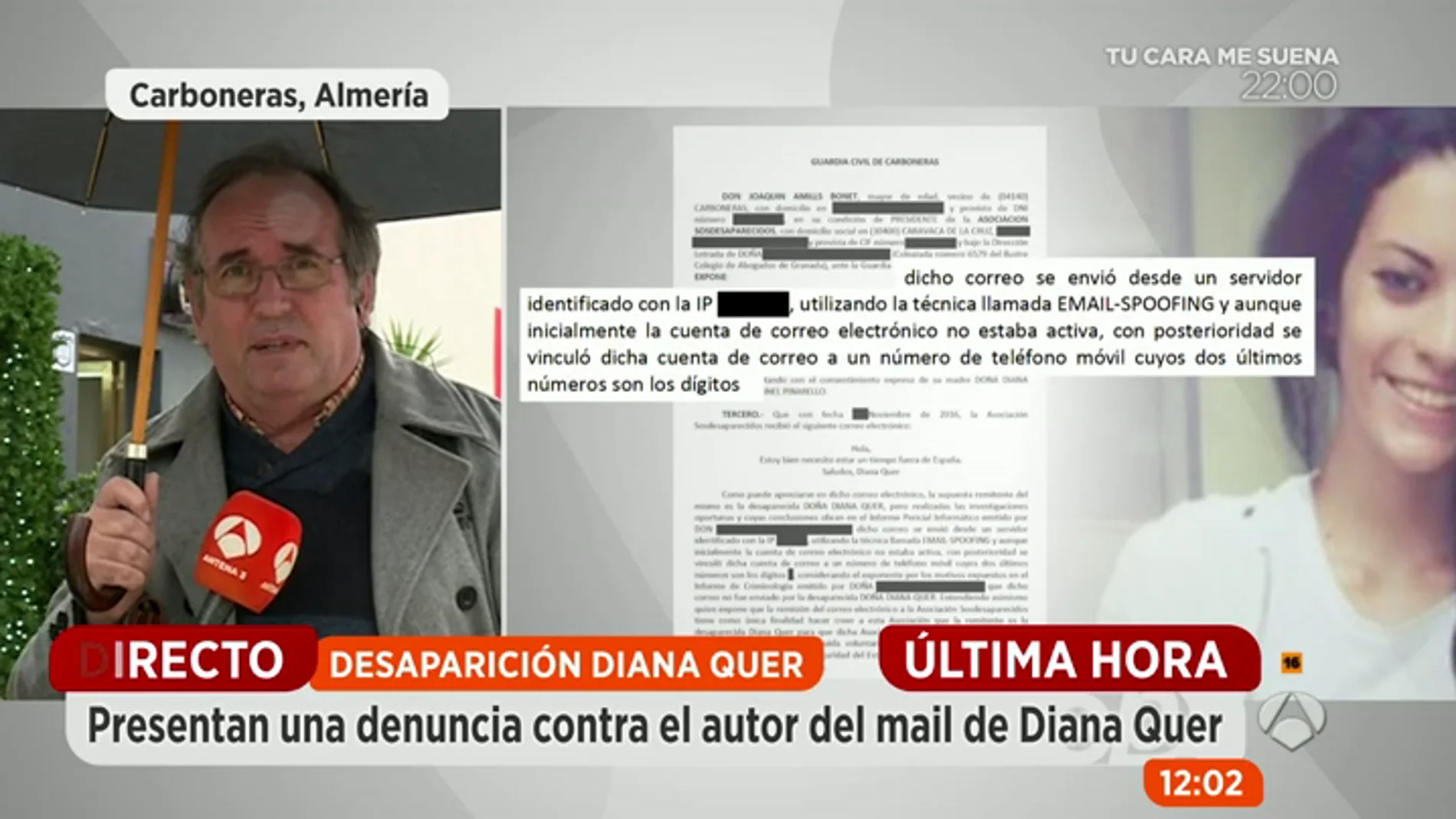 Frame 253.750153 de: Espejo Público accede a la denuncia de SOS Desaparecidos a Google para facilite la identidad del autor del correo firmado por Diana Quer