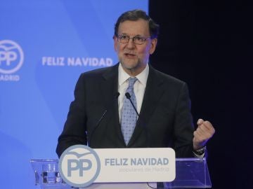 El presidente del Gobierno, Mariano Rajoy, el pasado miércoles durante su intervención en la cena de Navidad del PP de Madrid