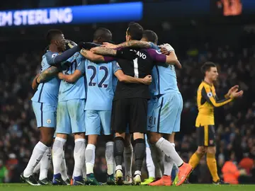 El Manchester City celebrando la victoria después del partido El Manchester City celebrando la victoria después del partido