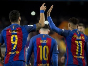 La MSN celebra un gol del Barcelona
