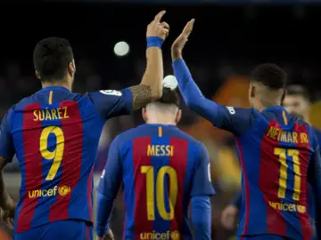 La MSN celebra un gol del Barcelona La MSN celebra un gol del Barcelona