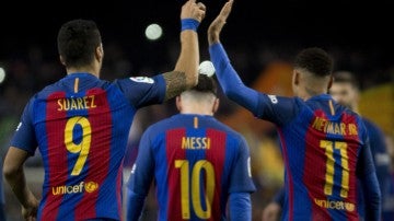 La MSN celebra un gol del Barcelona