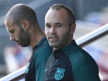 Andrés Iniesta, antes de un entrenamiento del Barcelona