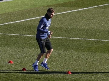 Sergio Ramos, durante un entrenamiento del Real Madrid