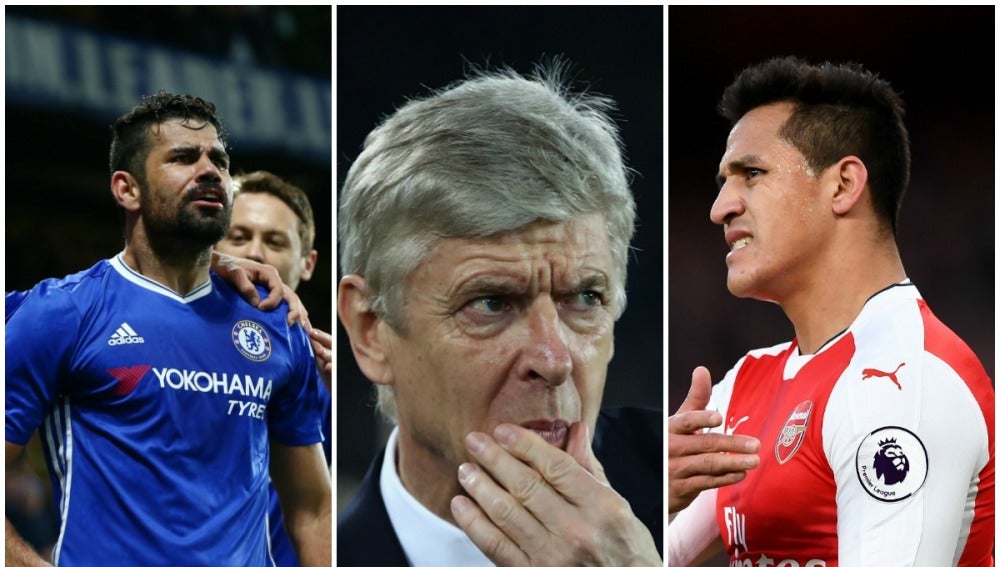 Diego Costa, Arsene Wenger y Alexis Sánchez