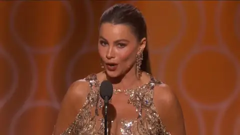 Sofía Vergara durante su "accidentado" discurso en los Globos de Oro Sofía Vergara durante su "accidentado" discurso en los Globos de Oro