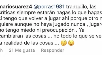 La 'rajada' de Mario Suárez en Instagram La 'rajada' de Mario Suárez en Instagram