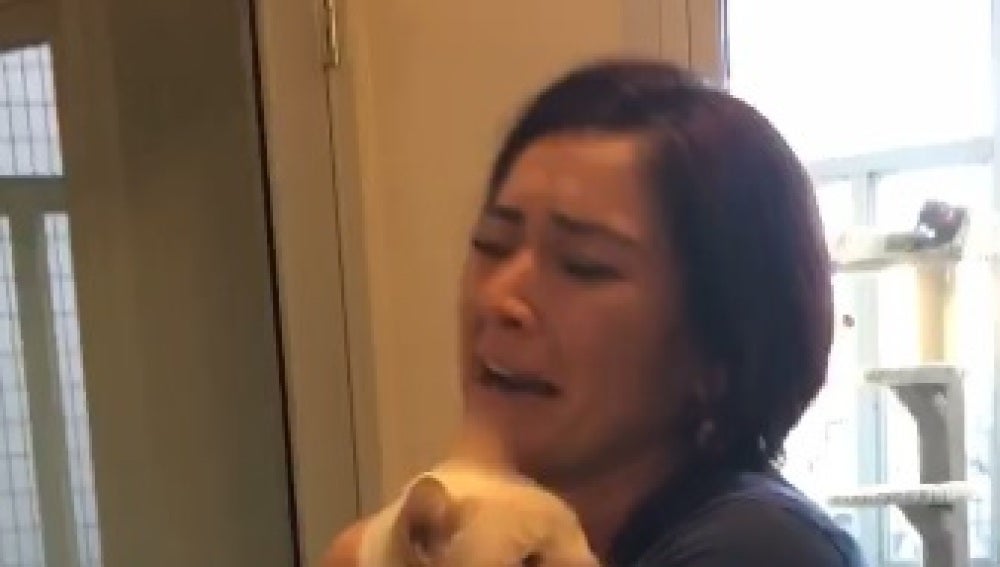 Una joven se reencuentra con su gato