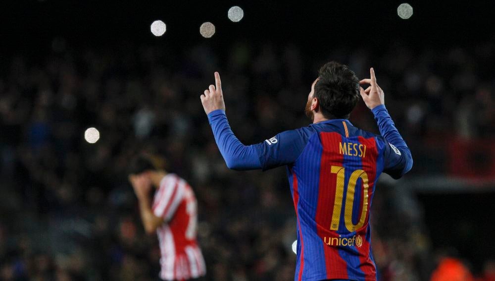 Leo Messi celebra su decisivo gol ante el Athletic