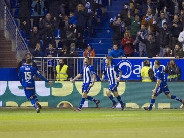 Edgar celebra su gol ante el Deportivo