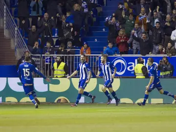 Edgar celebra su gol ante el Deportivo Edgar celebra su gol ante el Deportivo