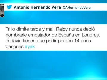 Frame 5.405705 de: Los partidos políticos también han reaccionado ante la dimisión de Trillo como embajador Frame 5.405705 de: Los partidos políticos también han reaccionado ante la dimisión de Trillo como embajador