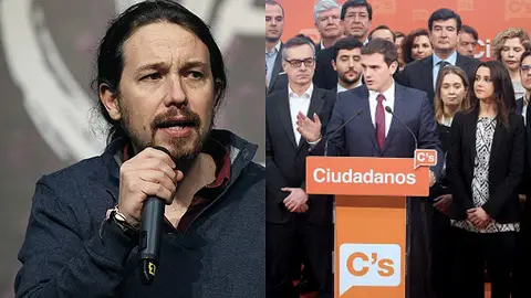 Pablo Iglesias y Albert Rivera con su equipo Pablo Iglesias y Albert Rivera con su equipo