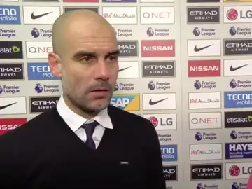 Guardiola, durante una entrevista después del partido del City Guardiola, durante una entrevista después del partido del City
