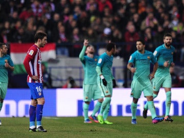 Leo Messi celebra su gol en el Vicente Calderón