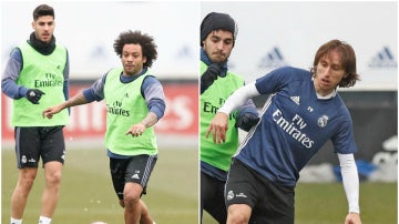 Marcelo y Modric, entrenando con el resto de sus compañeros