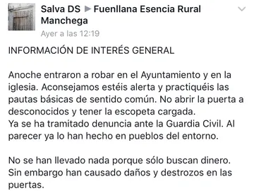 Captura del mensaje del alcalde en Facebook Captura del mensaje del alcalde en Facebook