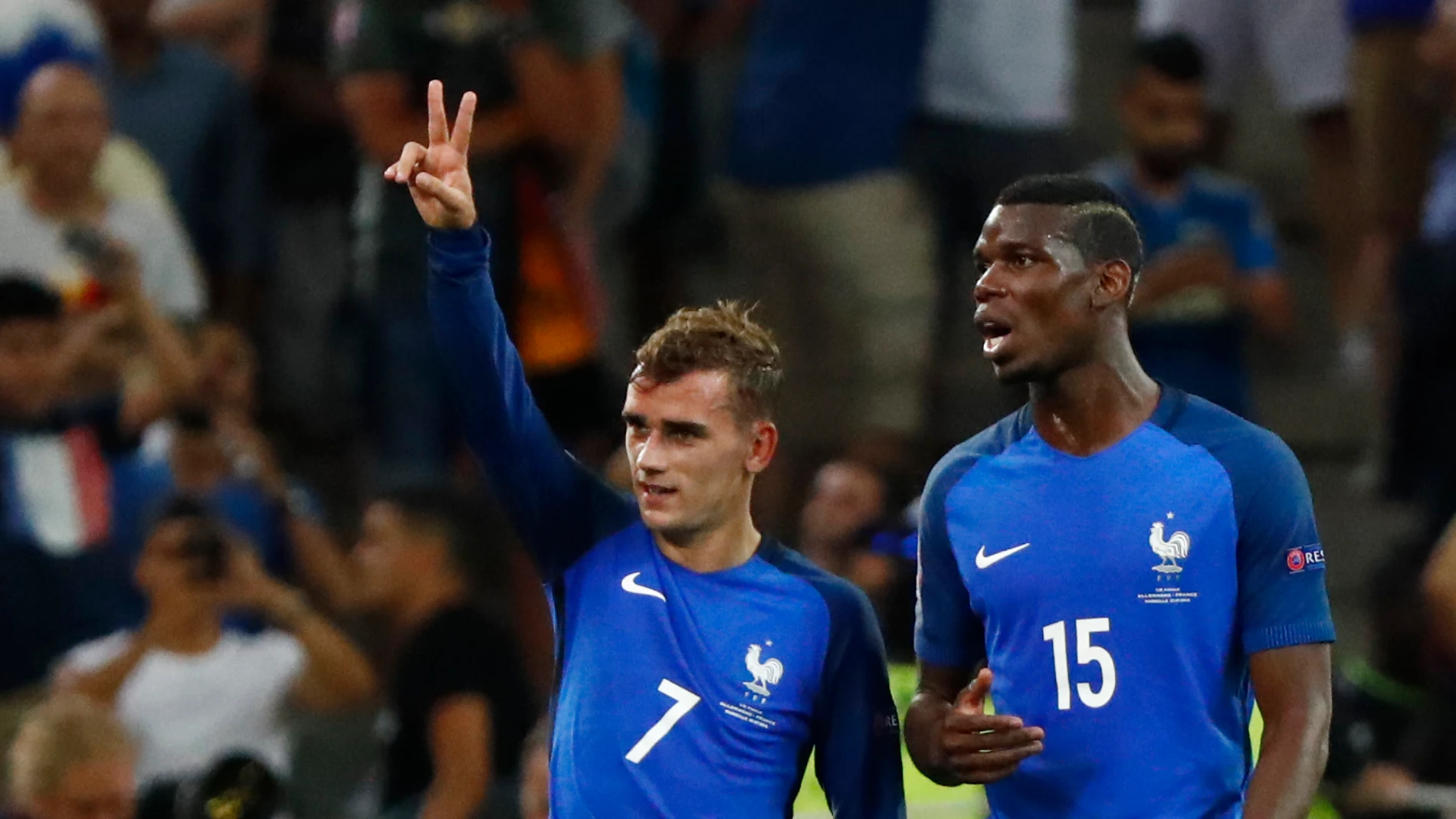 Griezmann y Pogba, durante un partido con Francia Griezmann y Pogba, durante un partido con Francia