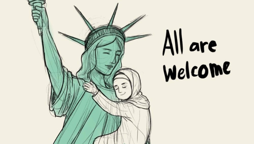 Uno de los dibujos en apoyo a los inmigrantes