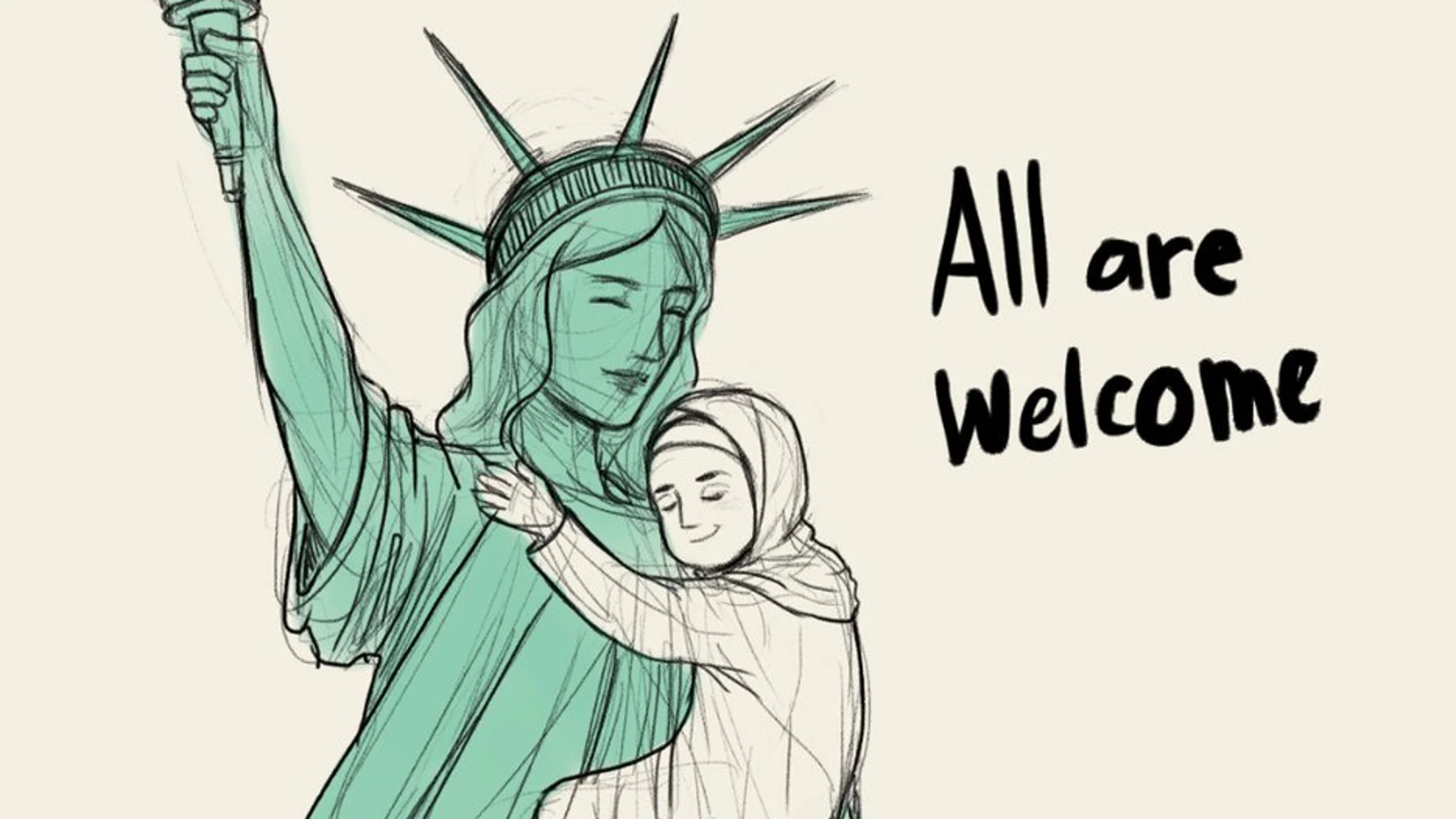 Uno de los dibujos en apoyo a los inmigrantes Uno de los dibujos en apoyo a los inmigrantes